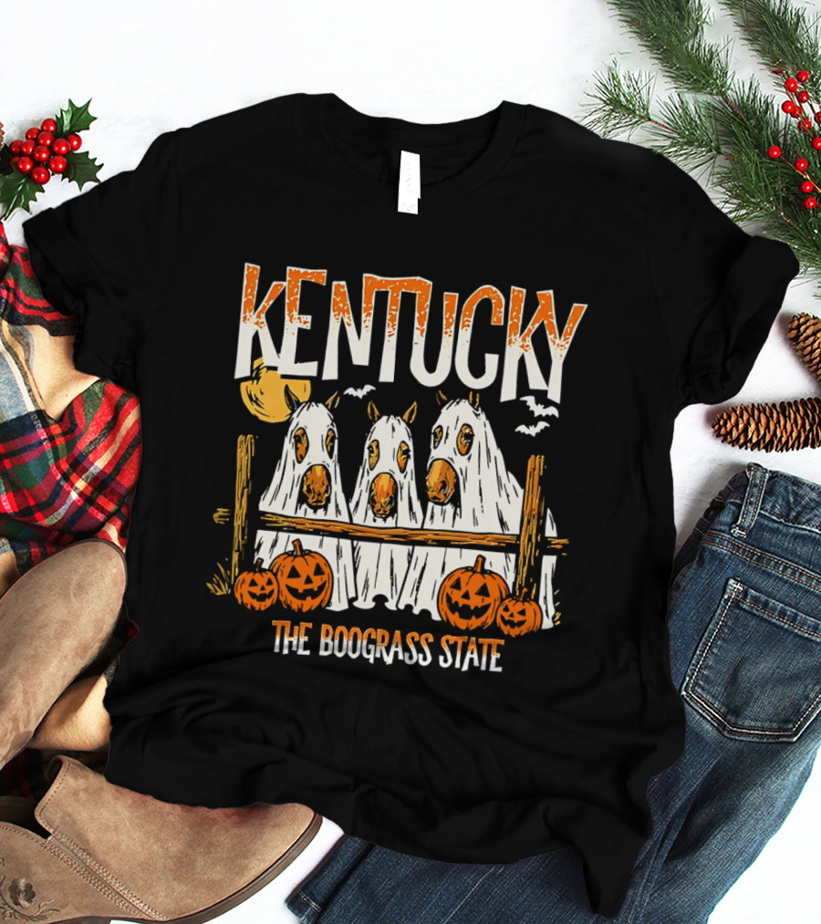 Kentucky Halloween Ghost Horses Pumpkin Boograss State T-Shirt