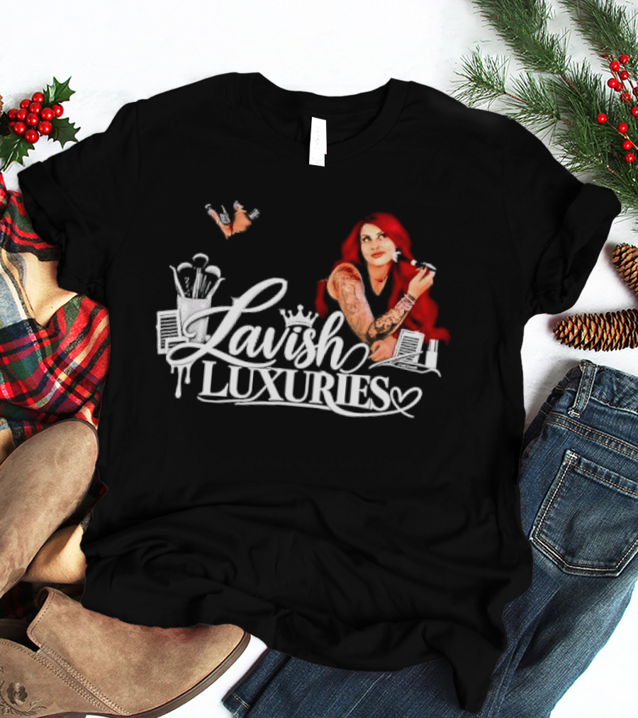 Lavish Luxuries Tattooed Red Hair Woman Makeup Brushes Lash Trays T-Shirt