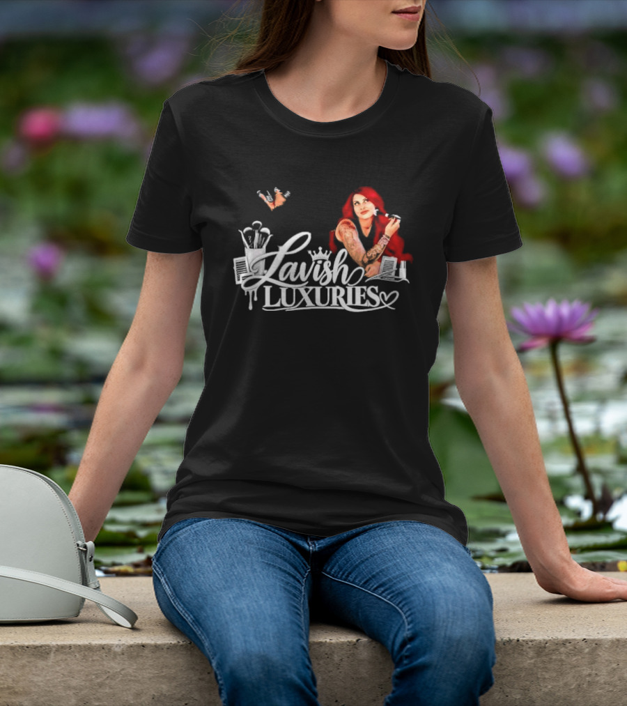 Lavish Luxuries Tattooed Red Hair Woman Makeup Brushes Lash Trays T-Shirt