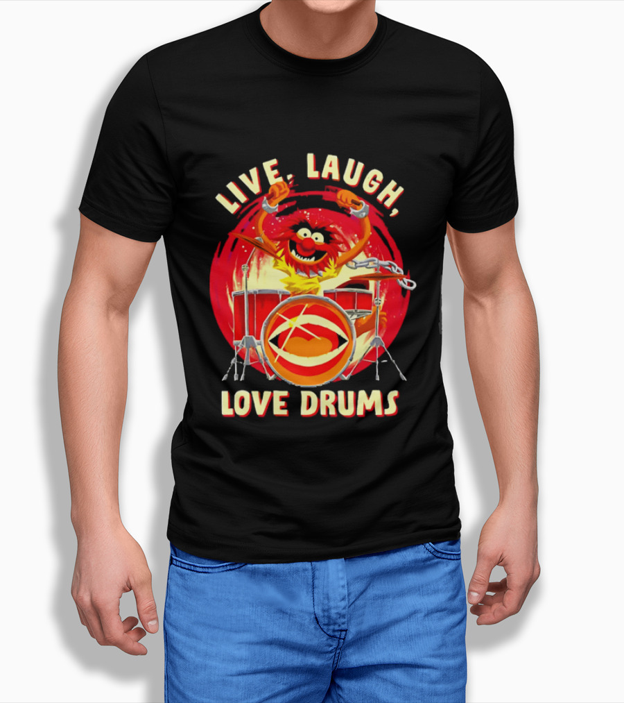 Live Laugh Love Drums Muppet Animal Playing Musical Instrument Red T-Shirt