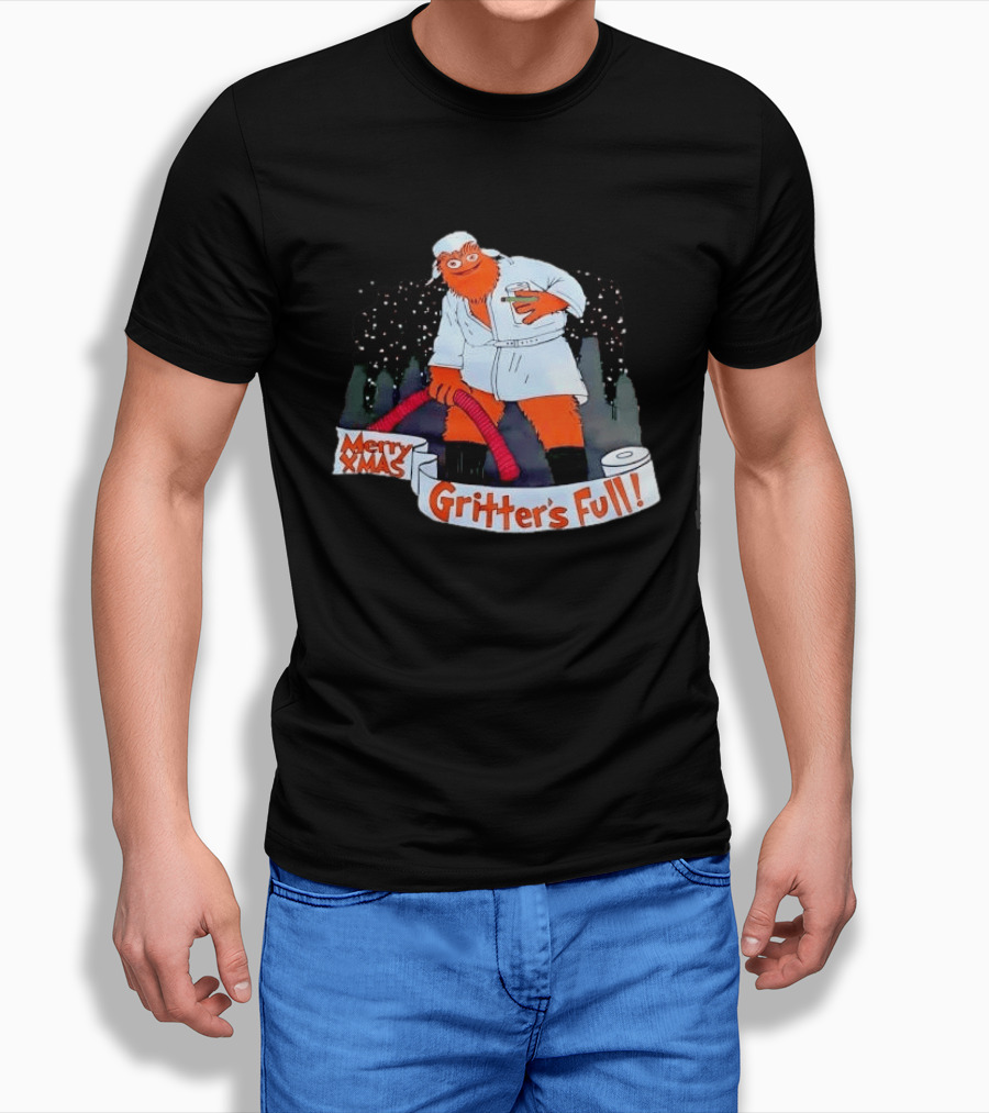 Merry Xmas Gritters Full Cartoon Orange Bathrobe Holding Hose T-Shirt
