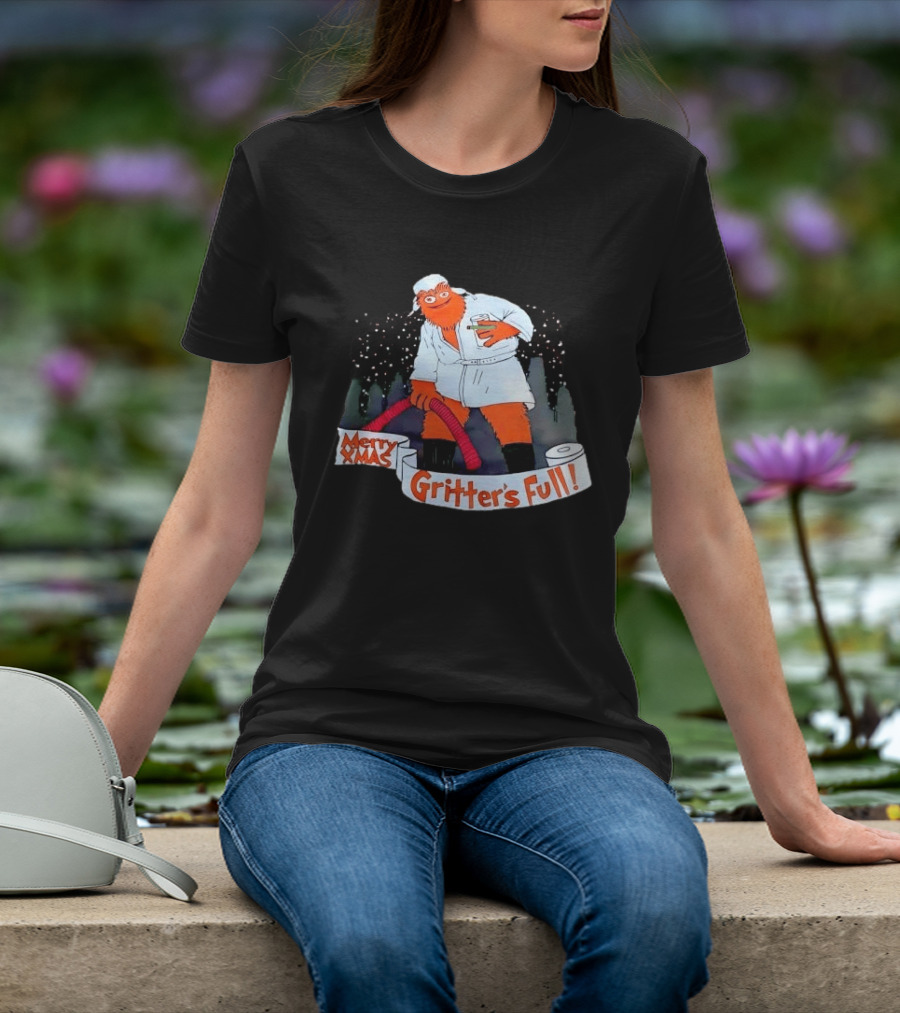 Merry Xmas Gritters Full Cartoon Orange Bathrobe Holding Hose T-Shirt