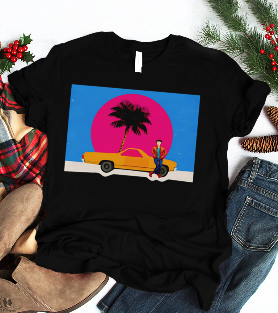 Yellow Car Palm Tree Retro Sunset Aesthetic T-Shirt