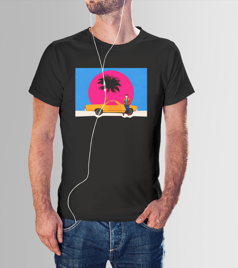 Yellow Car Palm Tree Retro Sunset Aesthetic T-Shirt