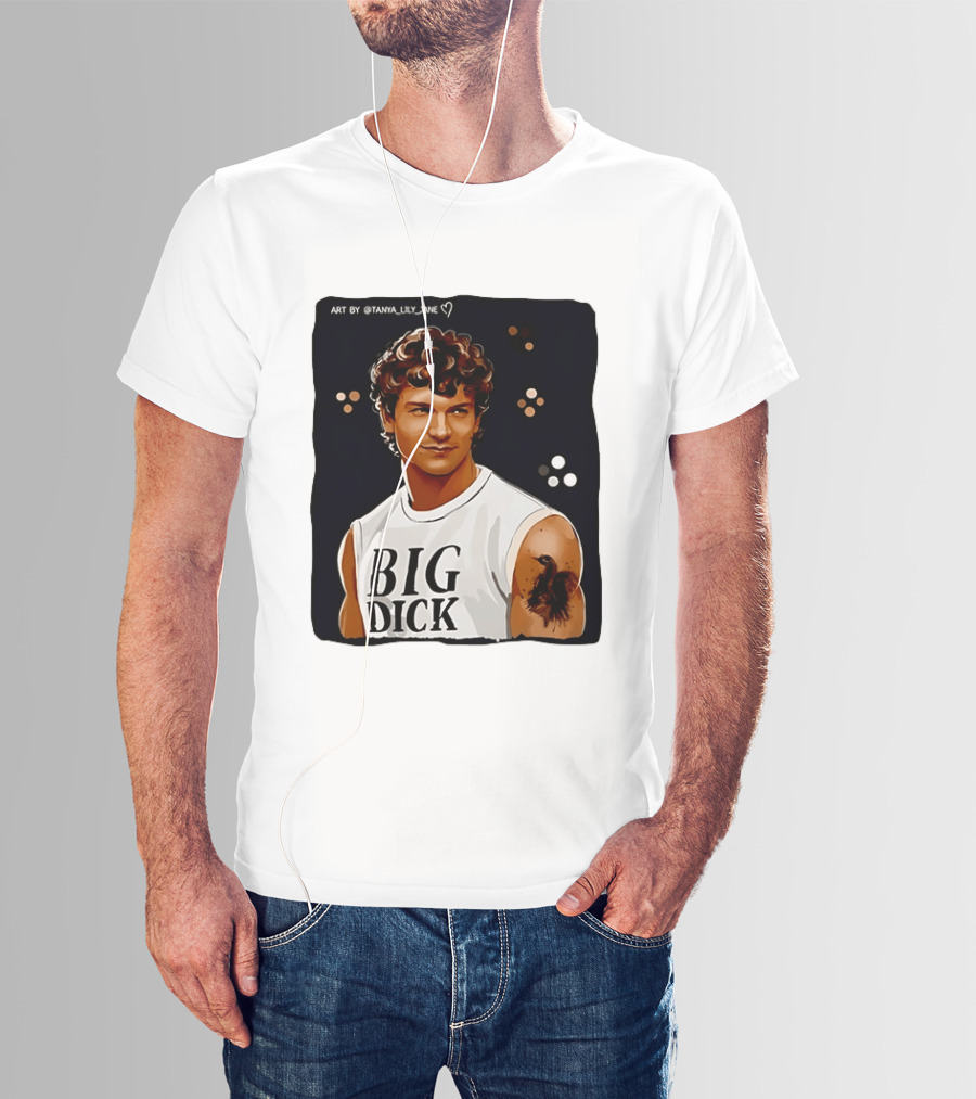 Tanya Lily Jane Big Dick Art Featuring Curly Haired Man T-Shirt