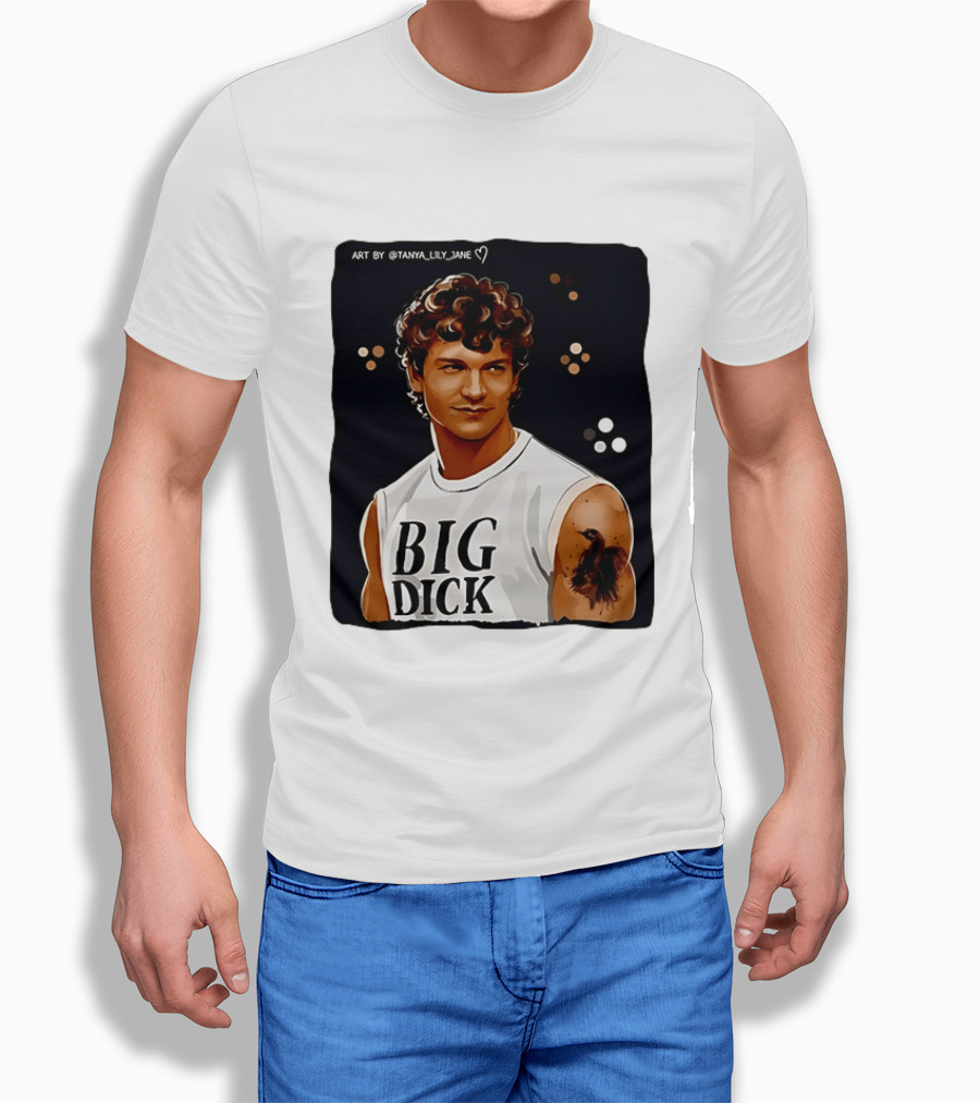 Tanya Lily Jane Big Dick Art Featuring Curly Haired Man T-Shirt