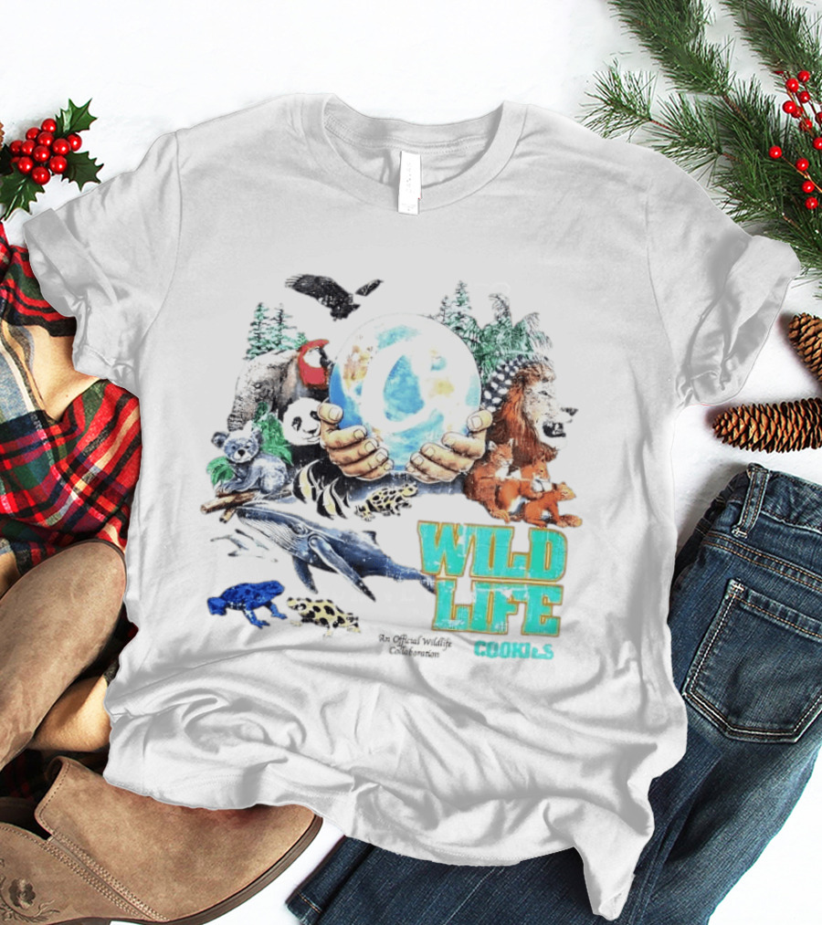 Cookies Wild Life An Official Wildlife Collaboration Hands Holding Globe Earth Animals T-Shirt