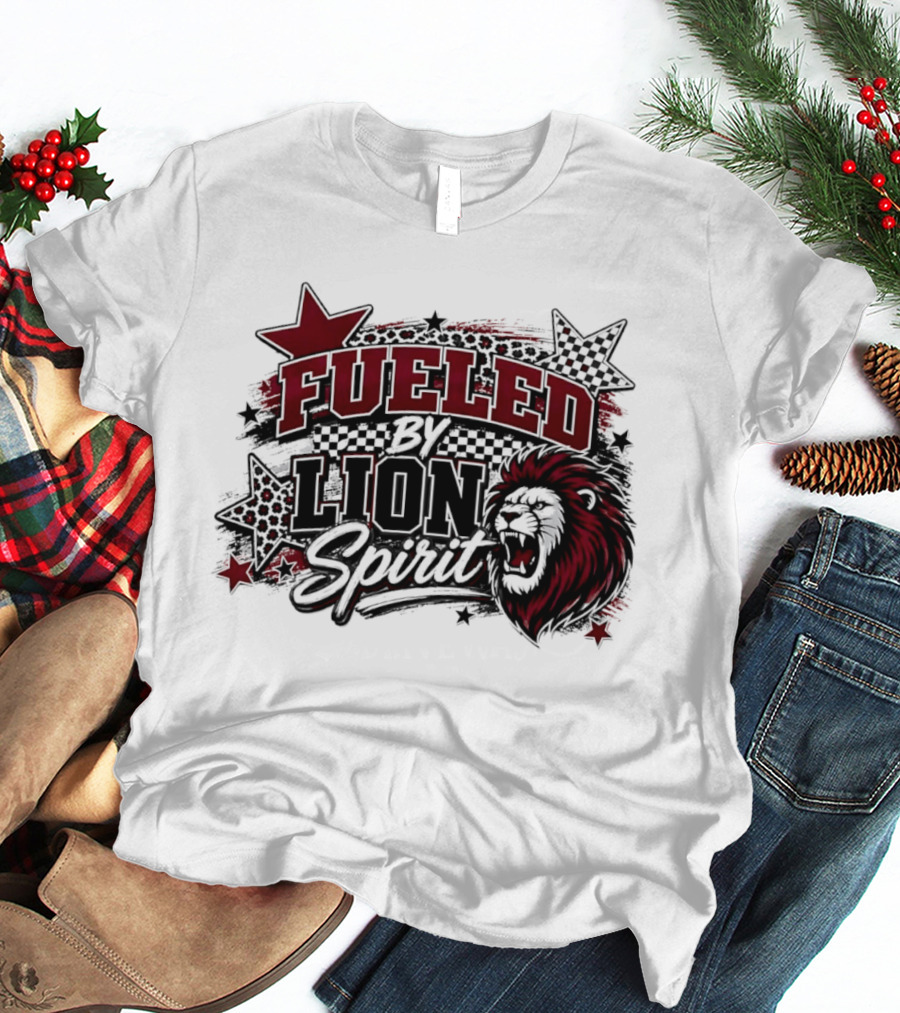 Fueled By Lion Spirit Roaring Head Leopard Patterned Stars Dynamic Energy T-Shirt