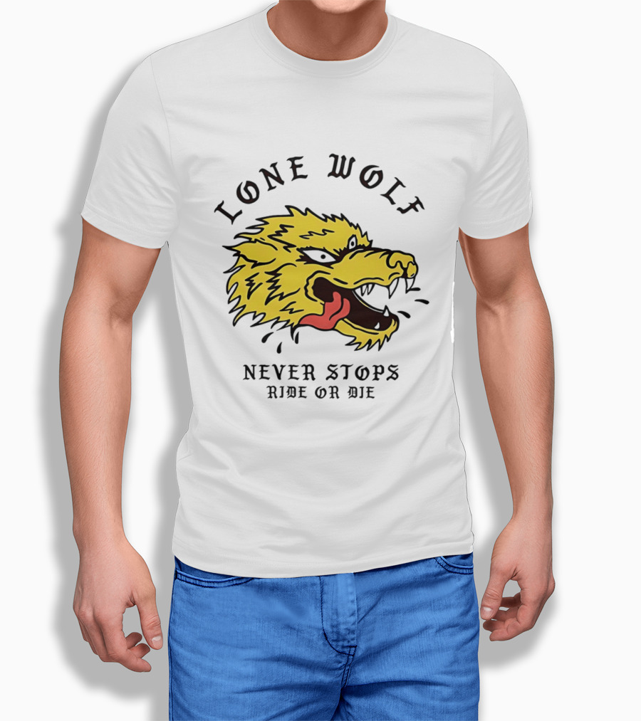 Lone Wolf Never Stops Ride Or Die Fierce Yellow Wolf Head T-Shirt