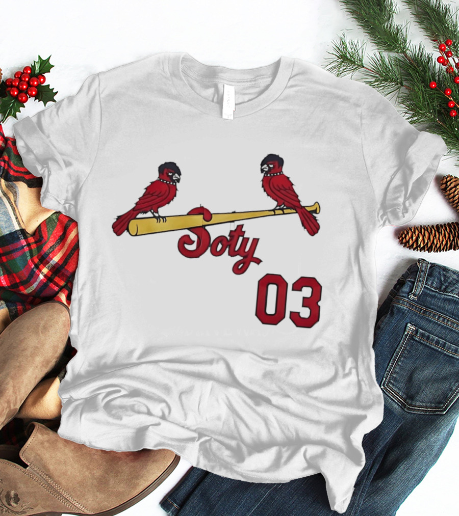 Soty 03 St Louis Cardinals Cartoon Emo Birds On Baseball Bat T-Shirt