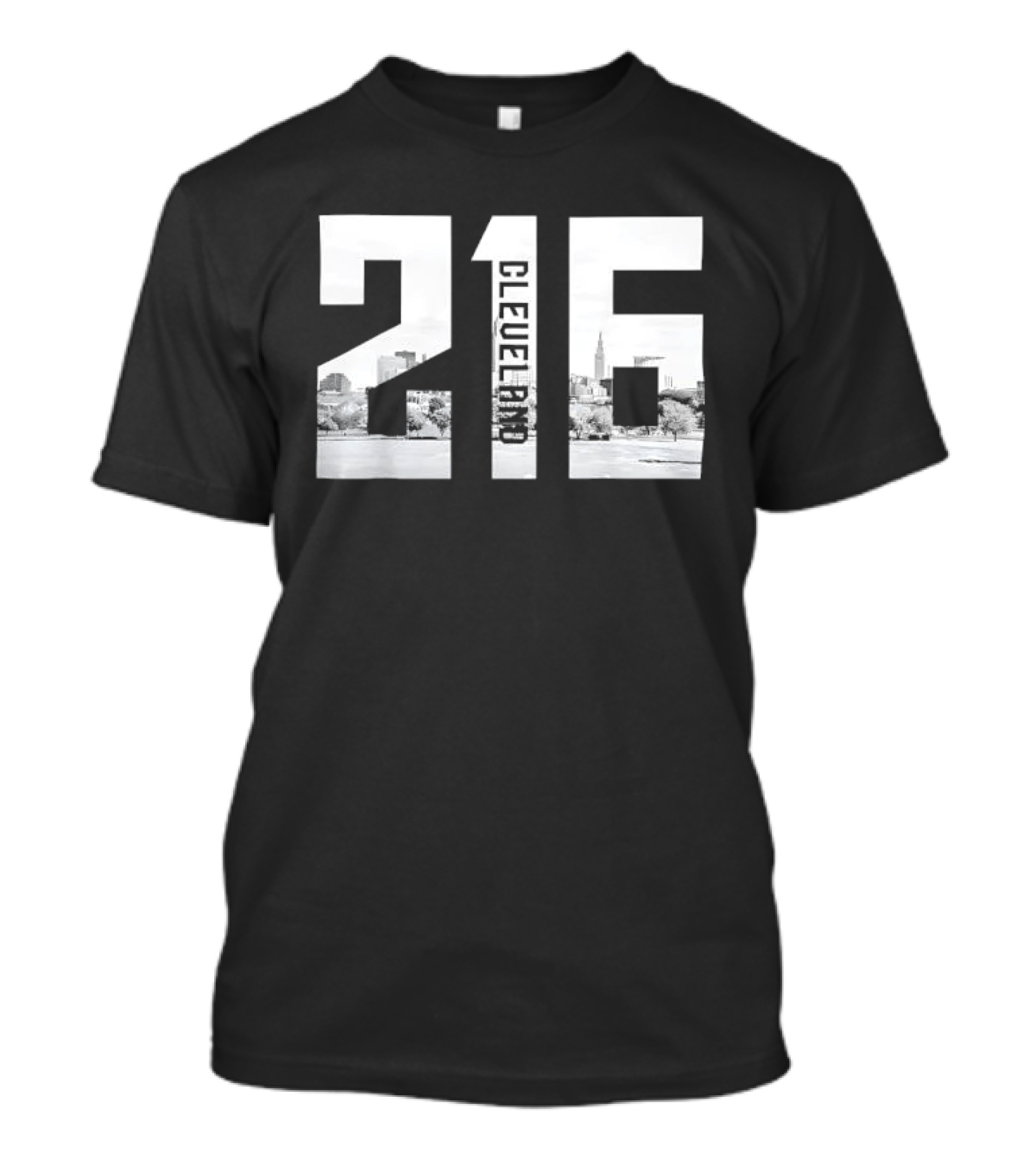 216 Cleveland Monochrome City Skyline Photo Cutout T-Shirt