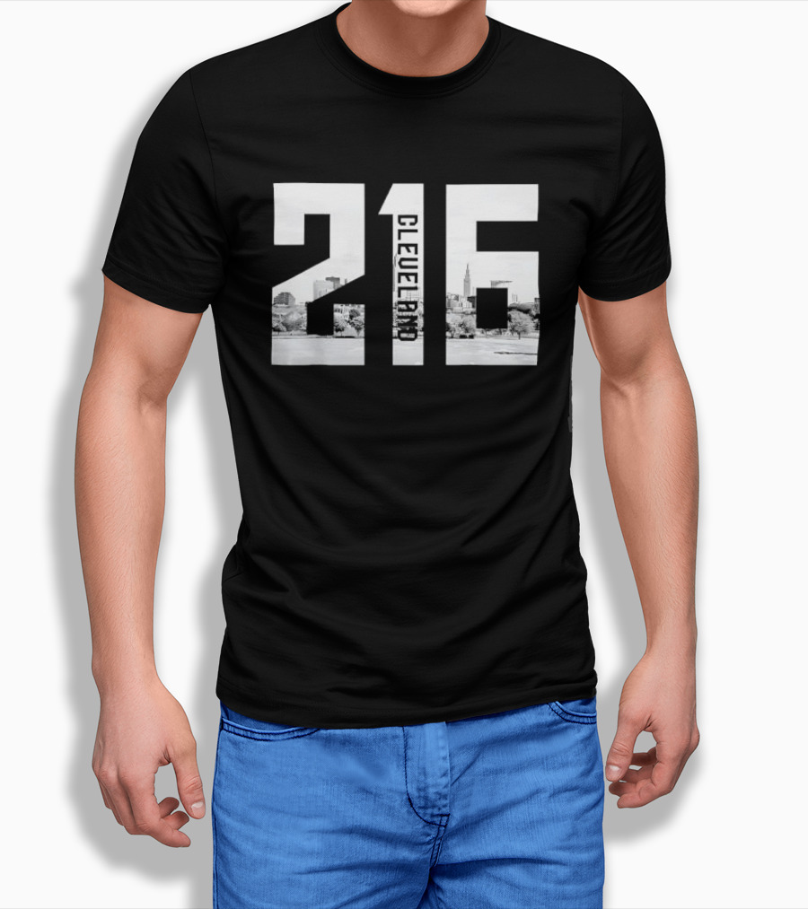 216 Cleveland Monochrome City Skyline Photo Cutout T-Shirt
