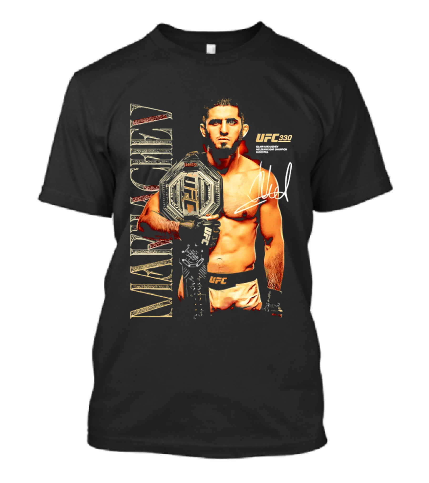 Islam Makhachev UFC Champion Signature Autograph Belt T-Shirt