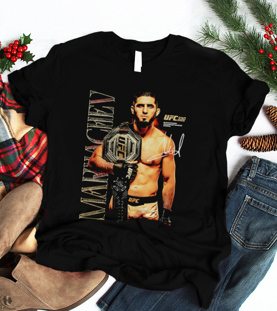 Islam Makhachev UFC Champion Signature Autograph Belt T-Shirt