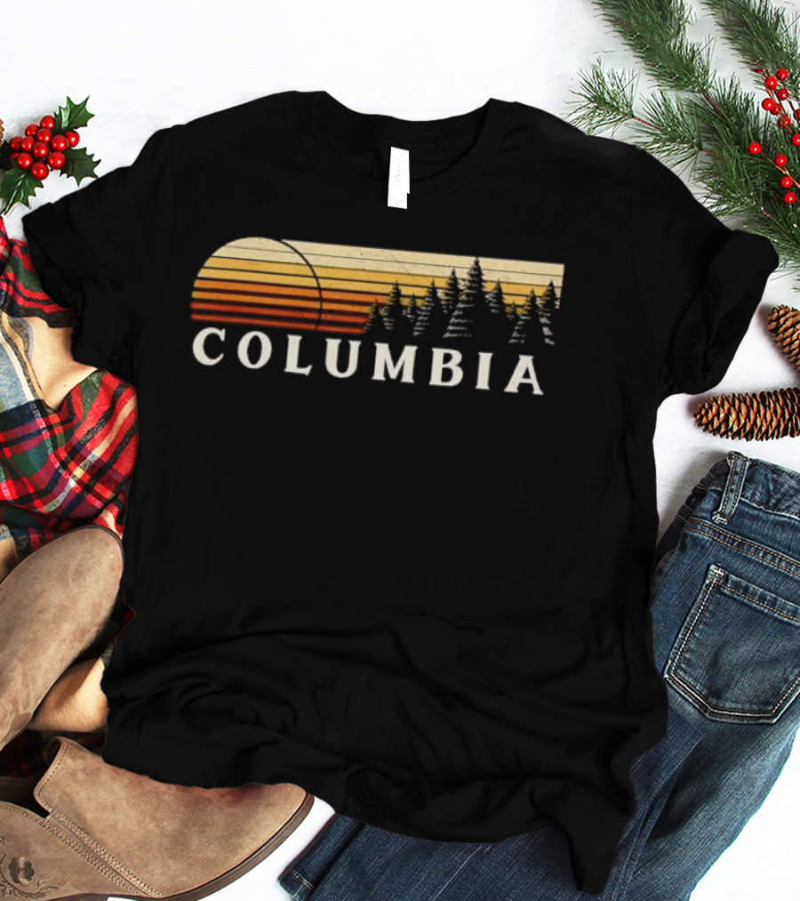 Columbia Sunset Pine Trees Forest Distressed T-Shirt