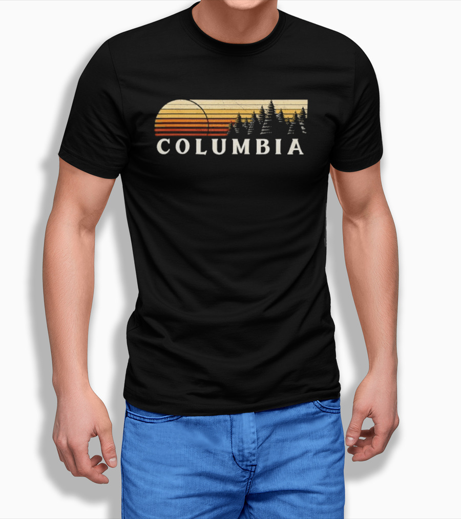 Columbia Sunset Pine Trees Forest Distressed T-Shirt