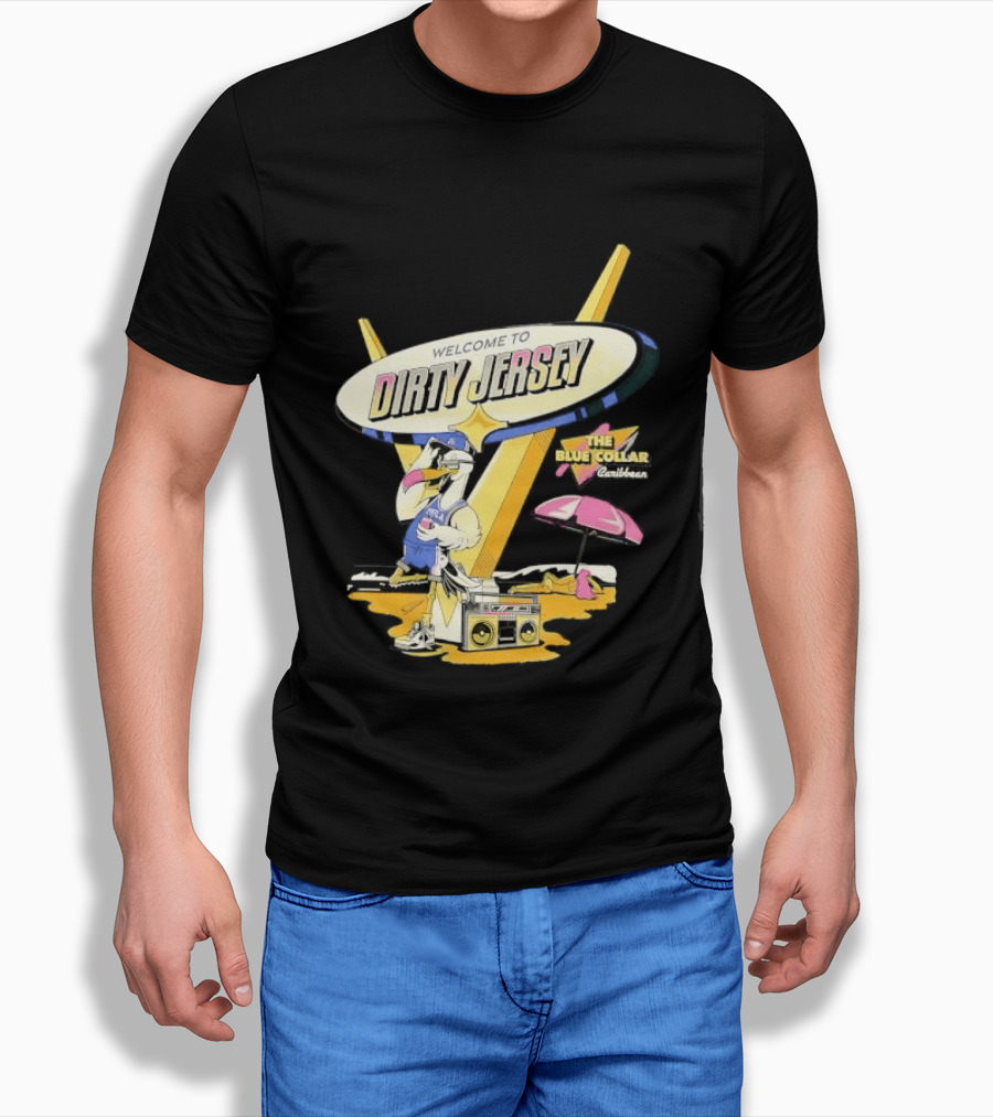 Philadelphia 76ers Welcome To Dirty Jersey Blue Collar Caribbean Cartoon Seagull Beach Boombox T-Shirt
