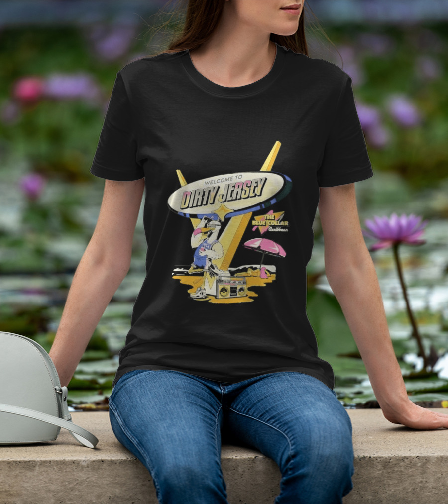 Philadelphia 76ers Welcome To Dirty Jersey Blue Collar Caribbean Cartoon Seagull Beach Boombox T-Shirt