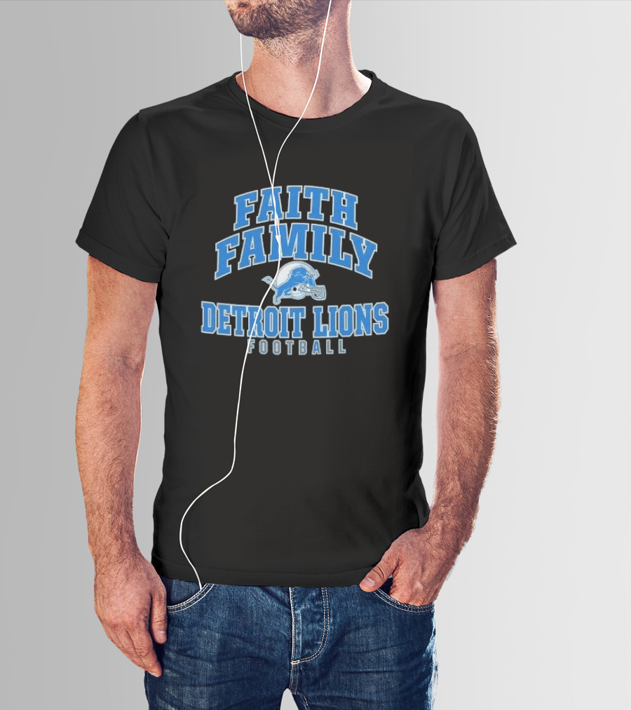 Faith Family Detroit Lions Football Helmet Silver Arc T-Shirt
