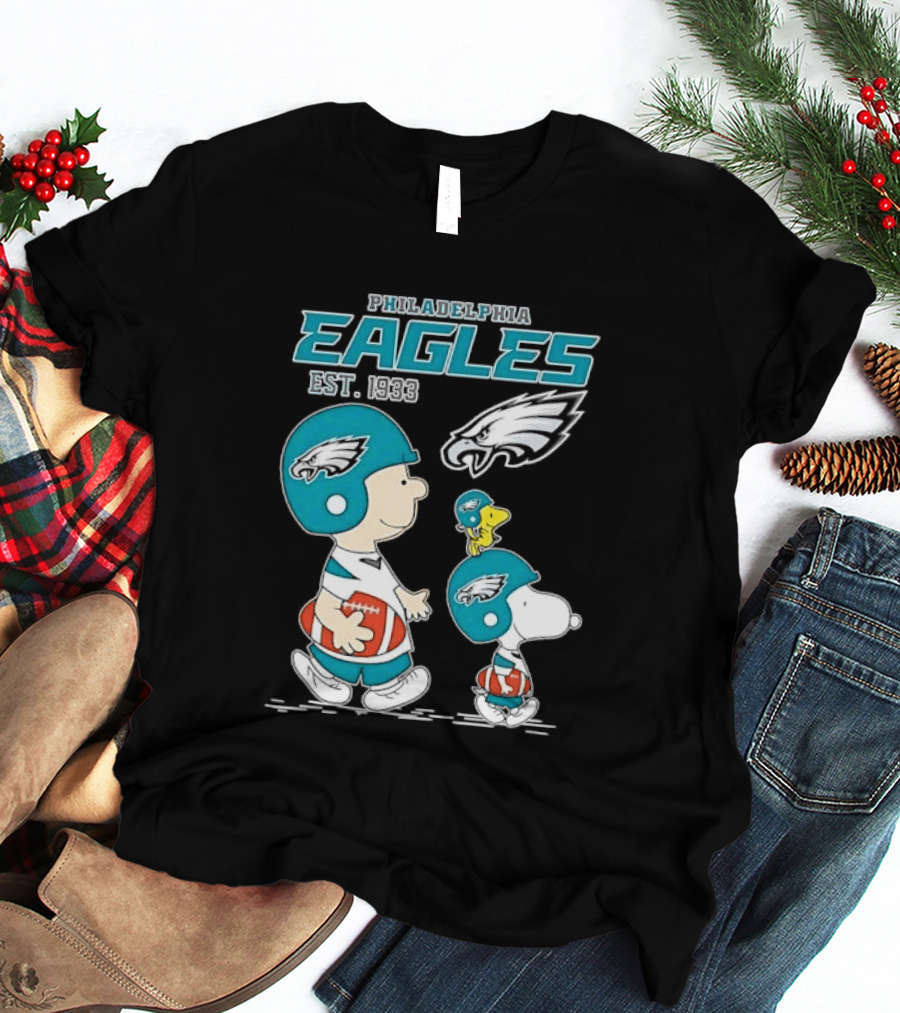 Philadelphia Eagles Est 1933 Cartoon Boy Dog Helmets Footballs T-Shirt