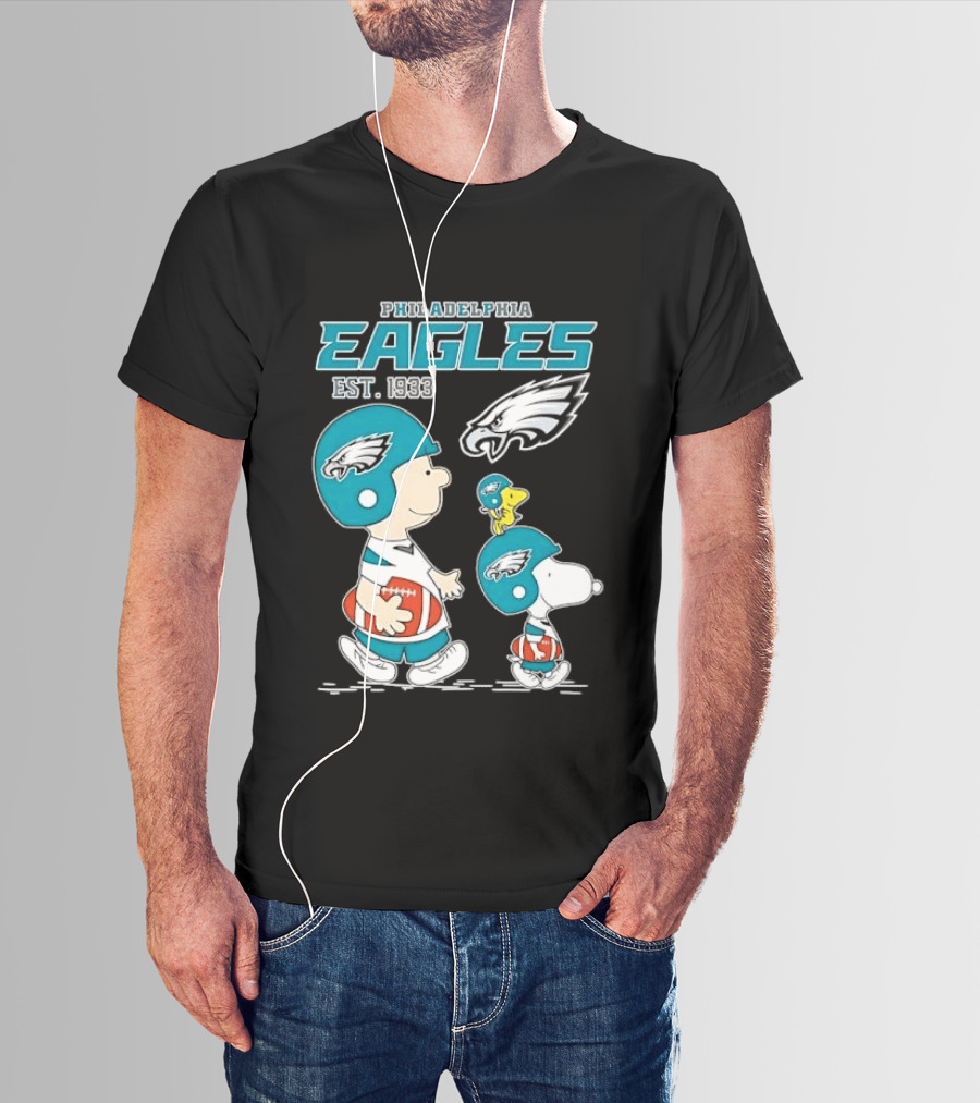 Philadelphia Eagles Est 1933 Cartoon Boy Dog Helmets Footballs T-Shirt