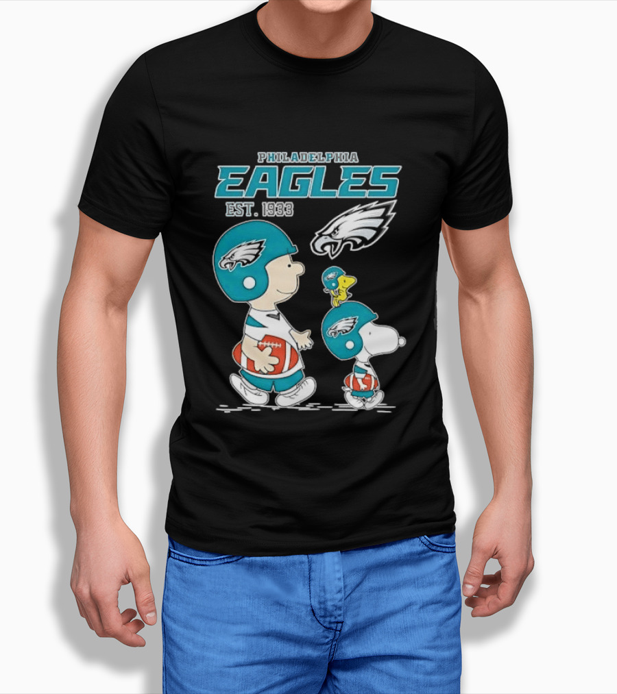 Philadelphia Eagles Est 1933 Cartoon Boy Dog Helmets Footballs T-Shirt