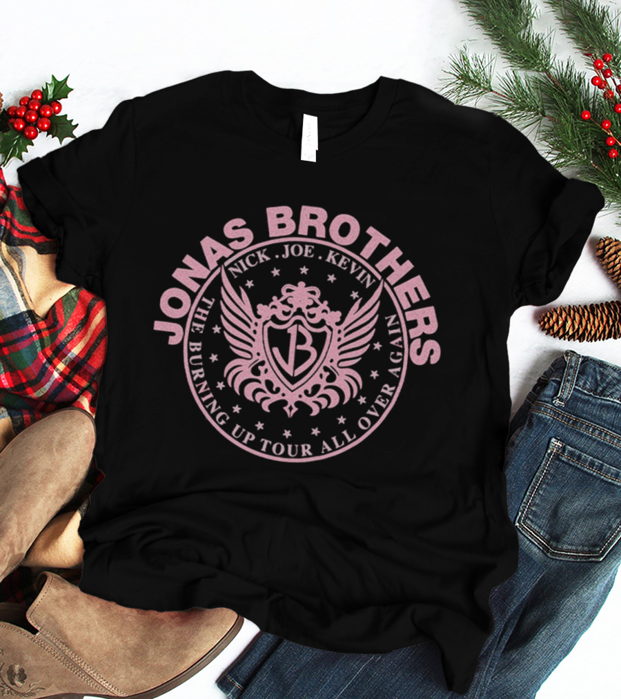 Jonas Brothers Nick Joe Kevin Burning Up Tour Crest Jb Wings T-Shirt