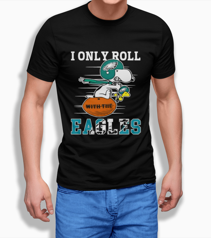 Philadelphia Eagles I Only Roll With The Eagles Cartoon Dog Helmet Football T-Shirt