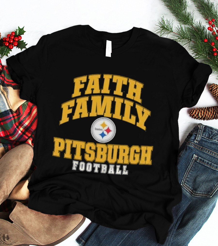 Pittsburgh Steelers Faith Family Football Team Yellow Arched T-Shirt