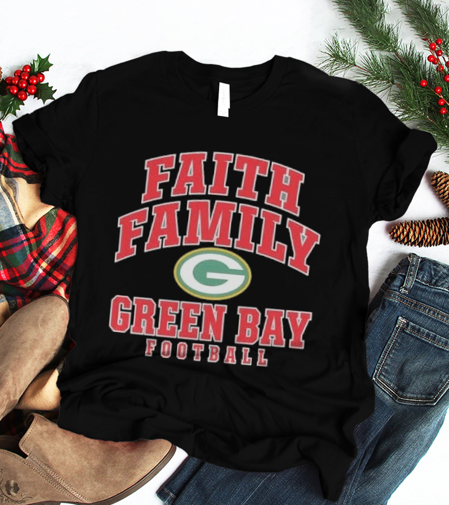 Faith Family Green Bay Football Oval G Distressed T-Shirt