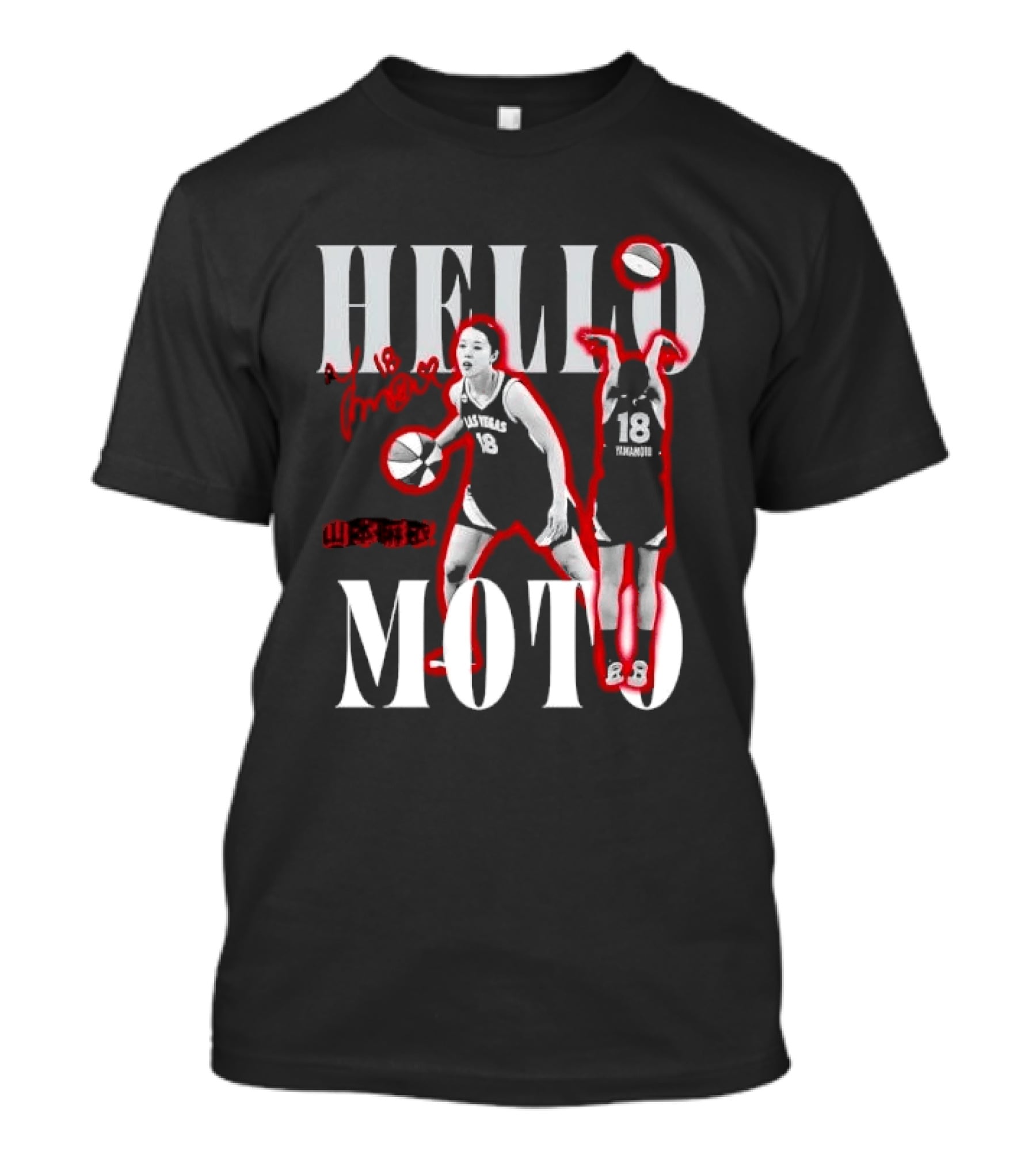 Hello Moto Mai Yamamoto Basketball 18 Red Glow Dribbling Shooting T-Shirt