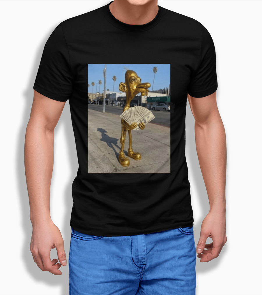 Rich Neegy Golden Cartoon Character Holding Cash On Street T-Shirt