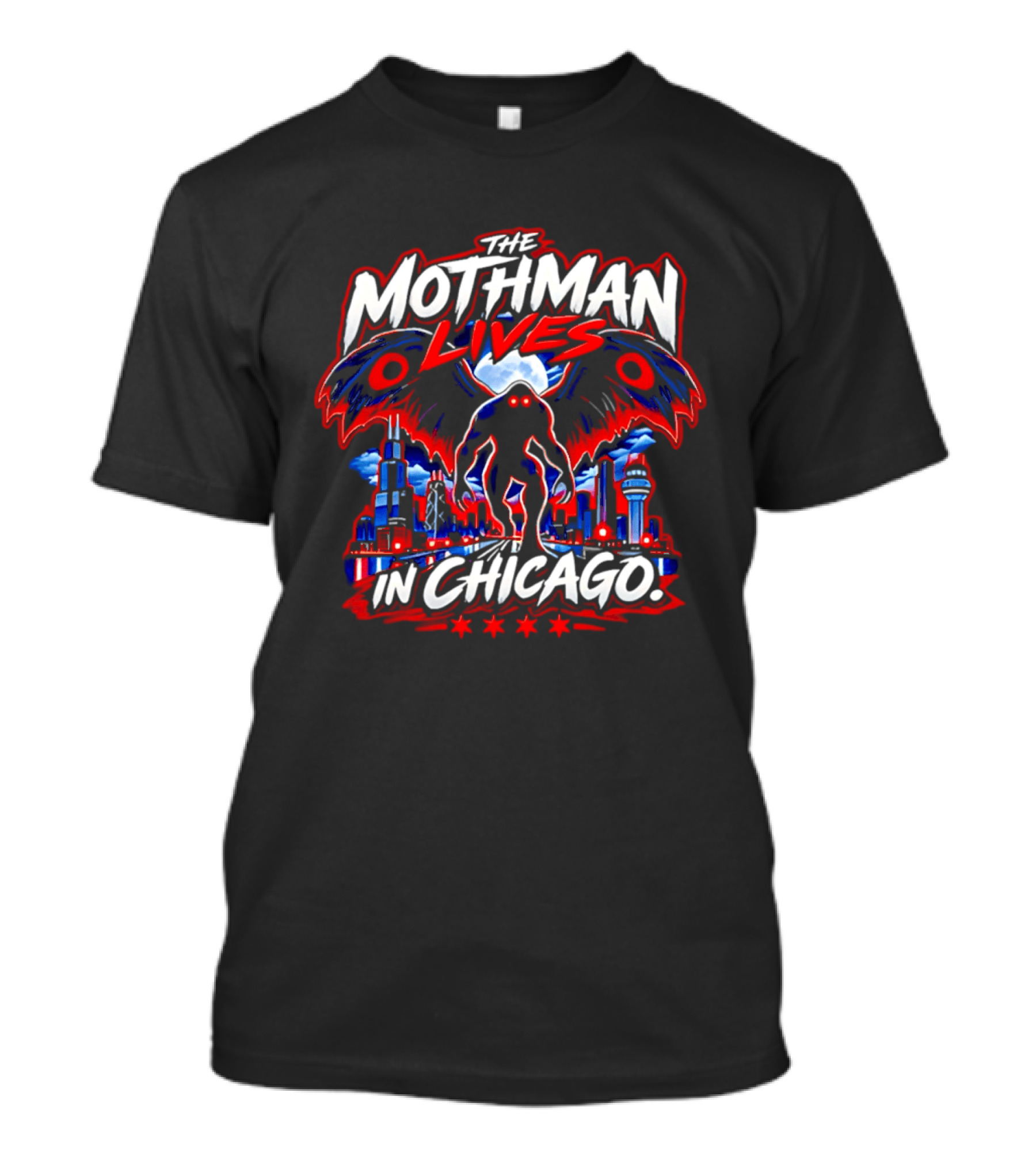 The Mothman Lives In Chicago Urban Legend Skyline Paranormal Mythology T-Shirt