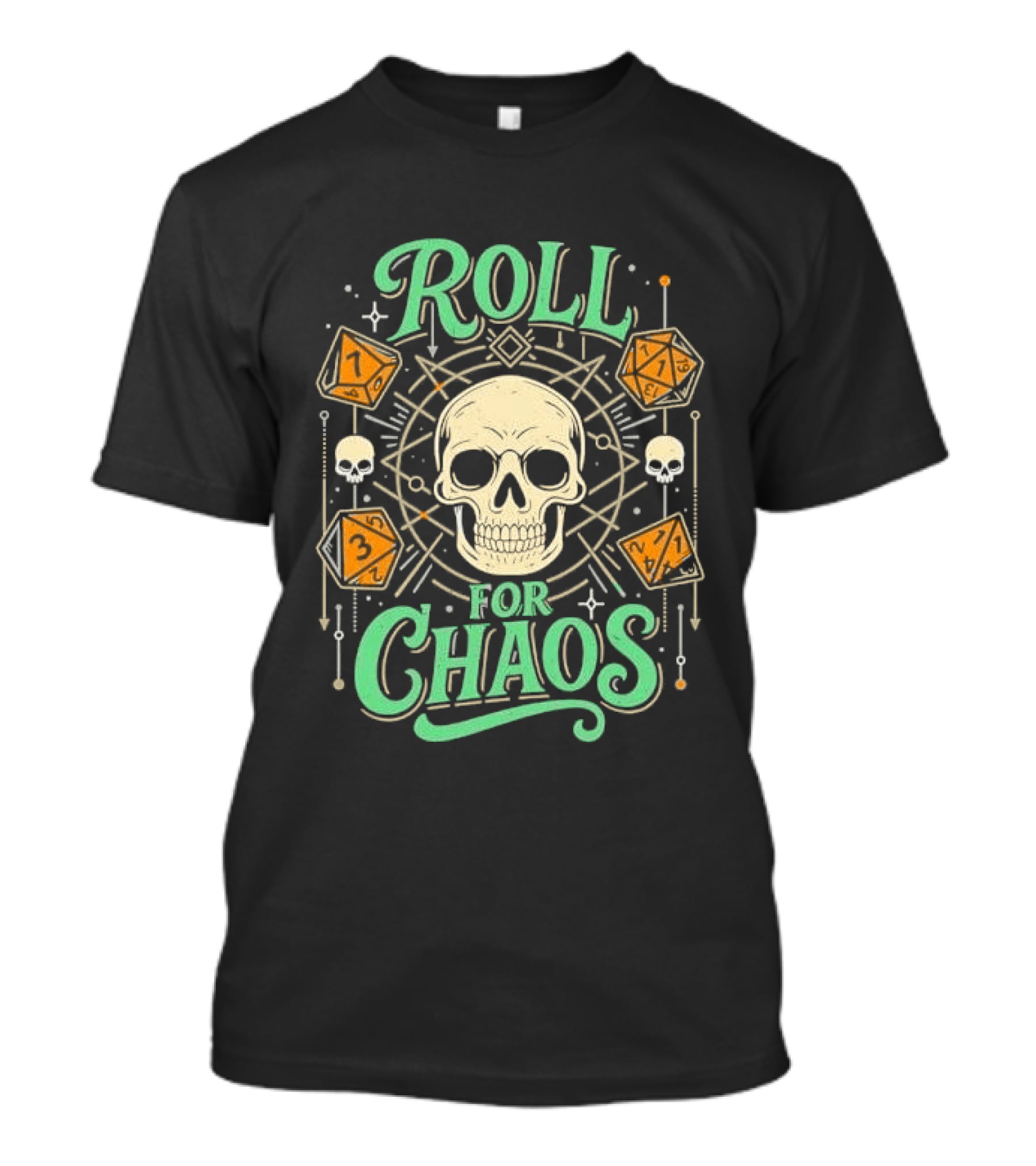 Roll For Chaos Skull RPG Dice Geometric Polyhedral Line T-Shirt