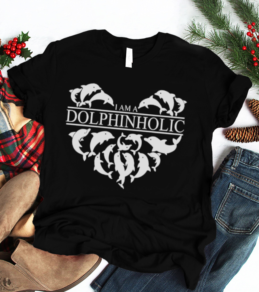 I Am A Dolphinholic Heart Shape Dolphins White T-Shirt