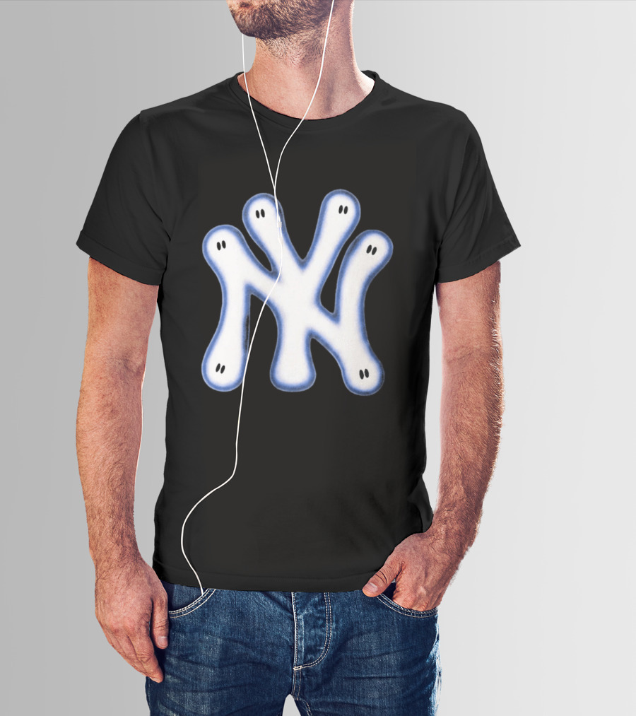 NY Yankees Wash Ghost Airbrush Logo Ghostly NY Yankees T-Shirt