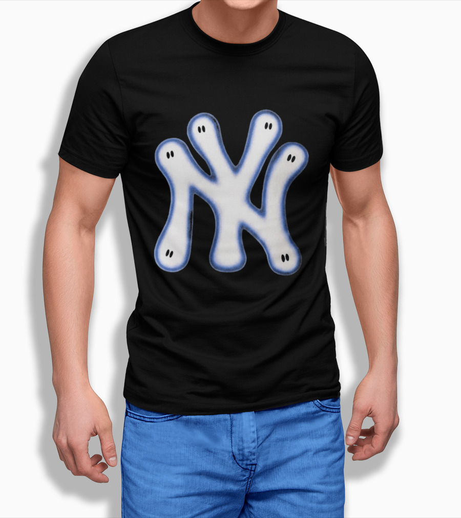 NY Yankees Wash Ghost Airbrush Logo Ghostly NY Yankees T-Shirt