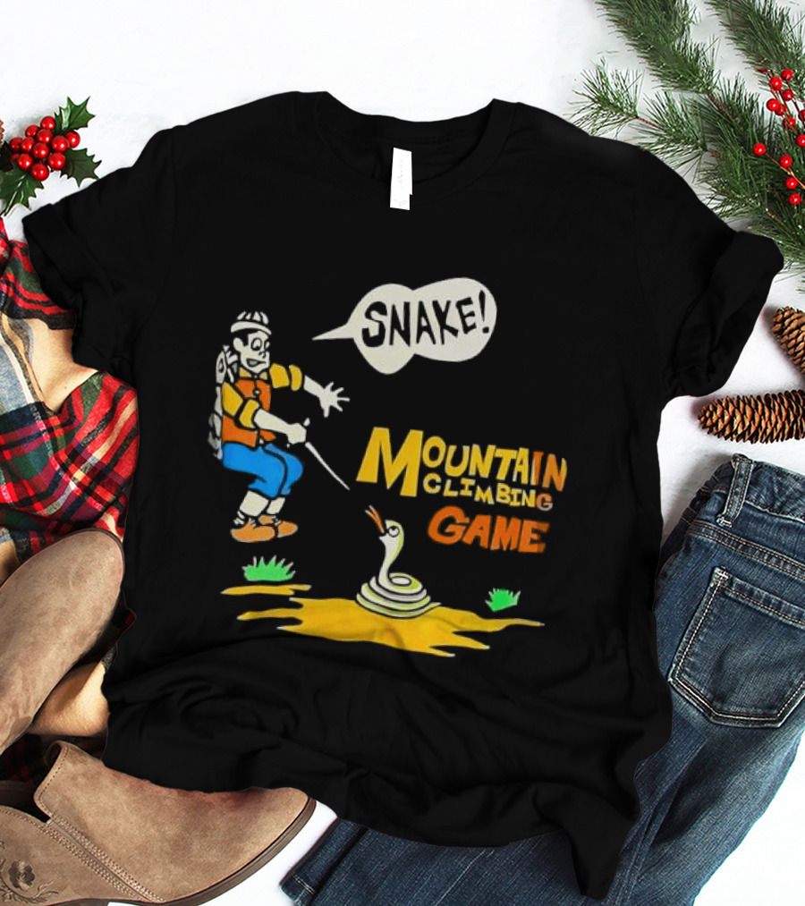 Snake Mountain Climbing Game Startled Climber Coiled Serpent Cartoon T-Shirt