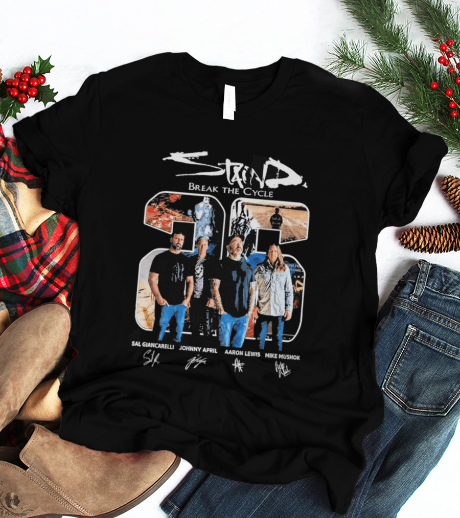 Staind Break The Cycle 23 Sal Giancarelli Johnny April Aaron Lewis Mike Mushok Signatures Rock Band T-Shirt