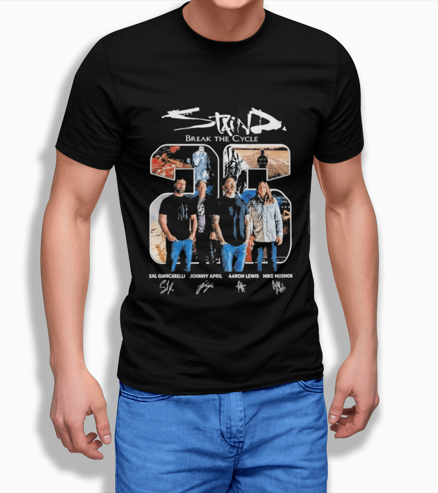 Staind Break The Cycle 23 Sal Giancarelli Johnny April Aaron Lewis Mike Mushok Signatures Rock Band T-Shirt