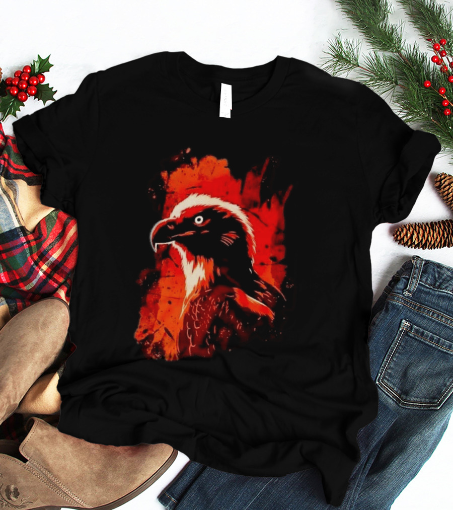 Stylized Bearded Vulture Head Fiery Orange Watercolor Art Bird Wildlife T-Shirt