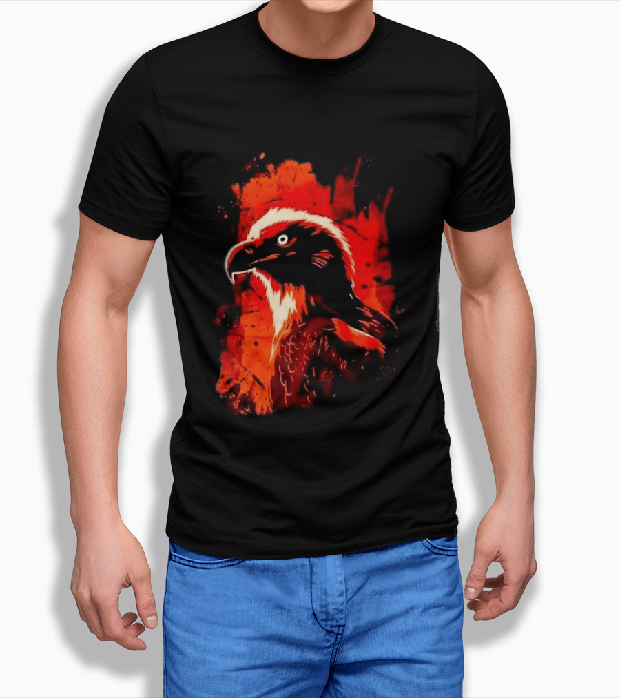 Stylized Bearded Vulture Head Fiery Orange Watercolor Art Bird Wildlife T-Shirt