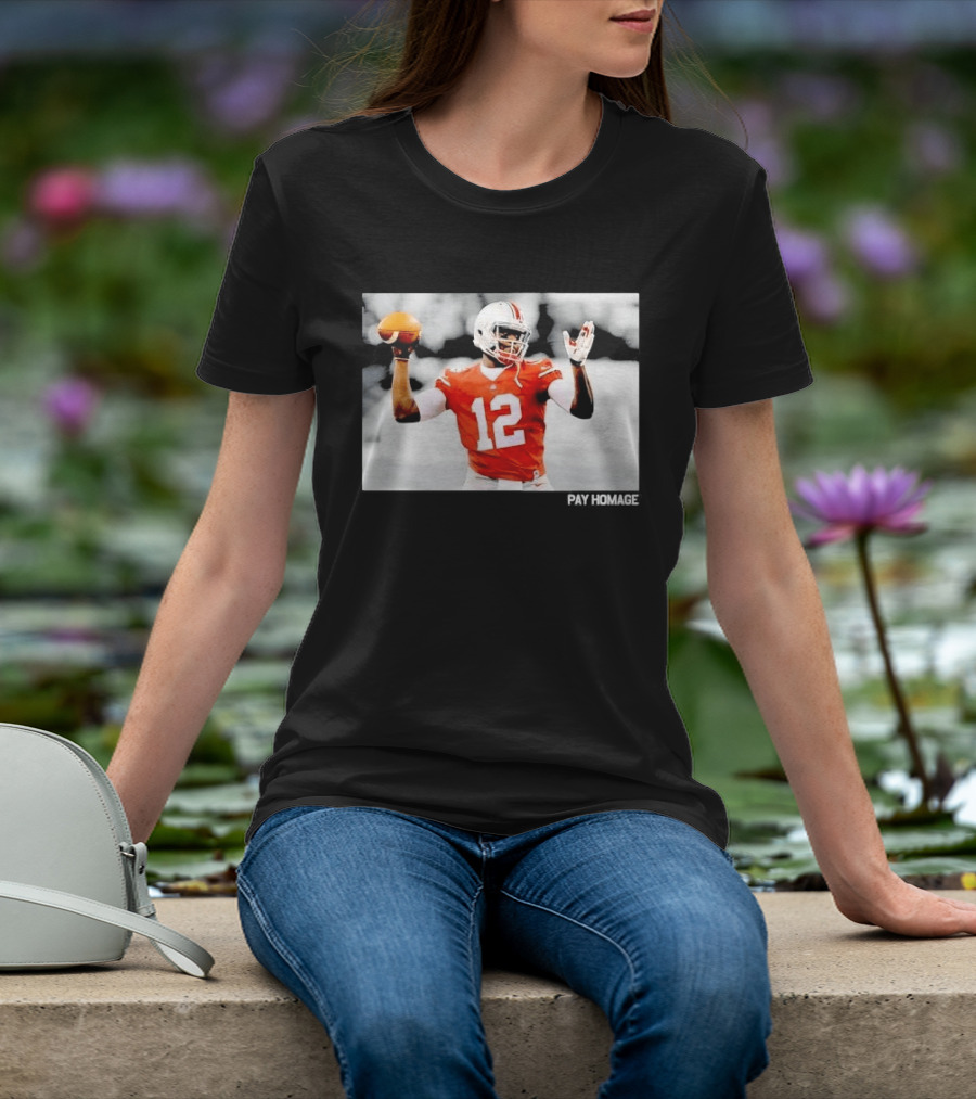 Ohio State Buckeyes Quarterback Number 12 Throwing Football Selective Color Pay Homage T-Shirt