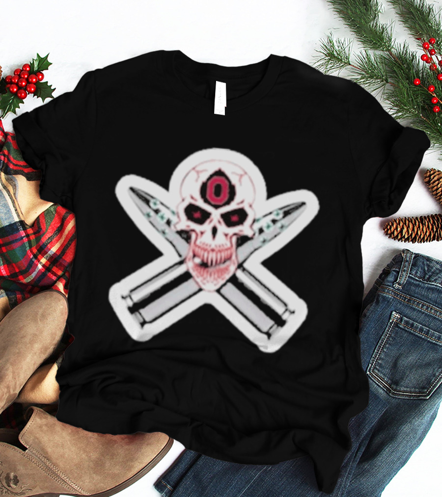 Ohio State Buckeyes Skull With Crossed Silver Bullets T-Shirt