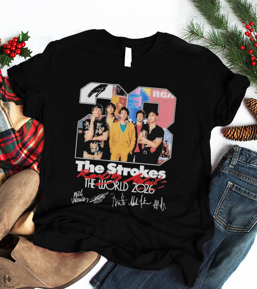 The Strokes Reality Awaits 2026 Tour RCA Vintage Band Signatures T-Shirt