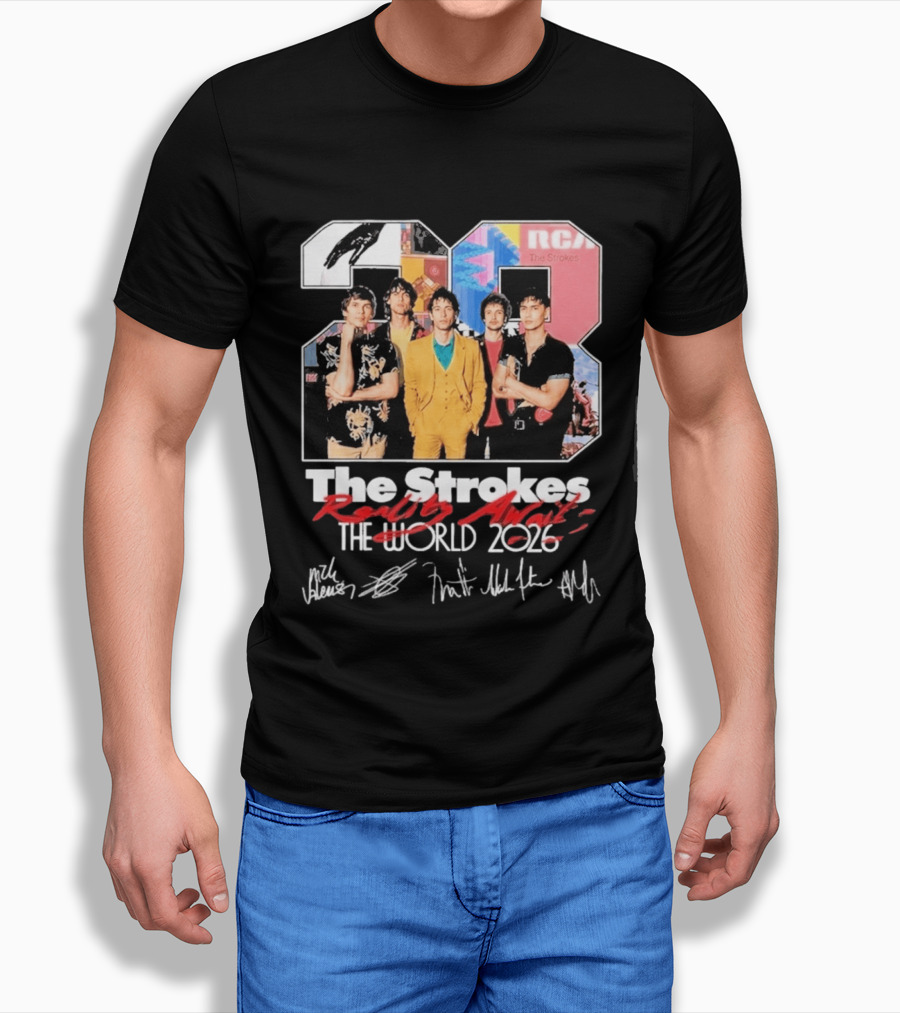 The Strokes Reality Awaits 2026 Tour RCA Vintage Band Signatures T-Shirt