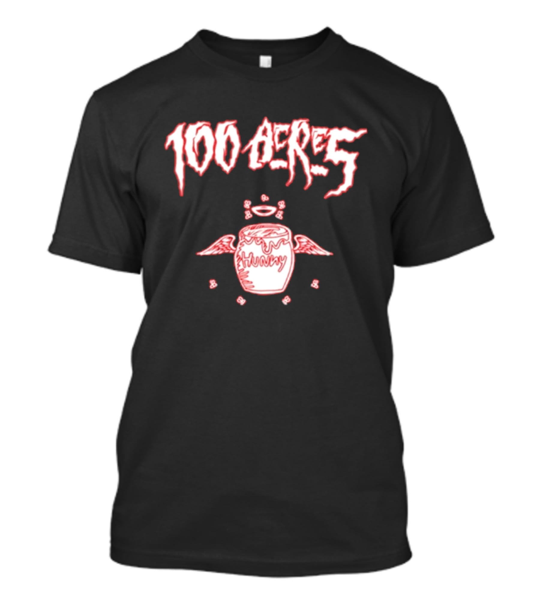 100 Acres Hunny Winged Honey Pot With Dripping Text And Doodles T-Shirt
