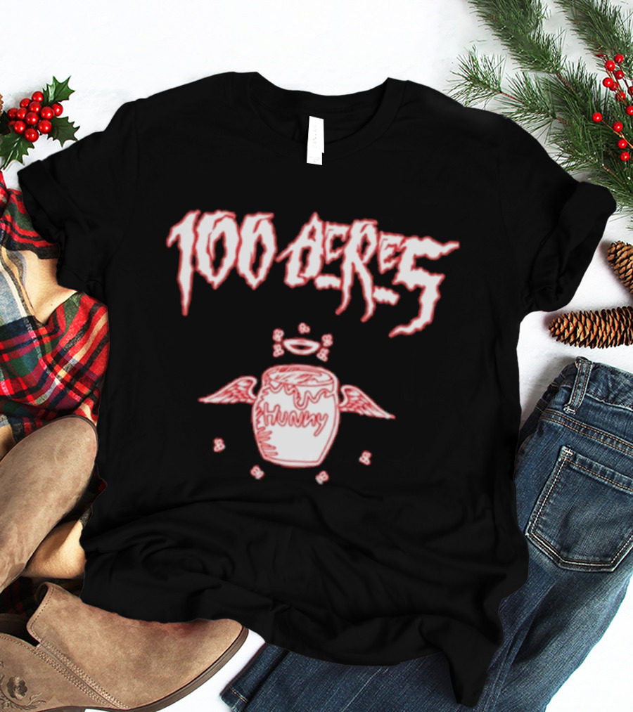 100 Acres Hunny Winged Honey Pot With Dripping Text And Doodles T-Shirt