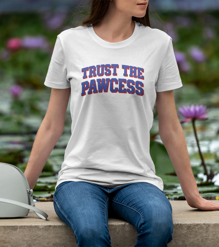 Trust The Pawcess Blue Red Arched 3D Wood Grain T-Shirt