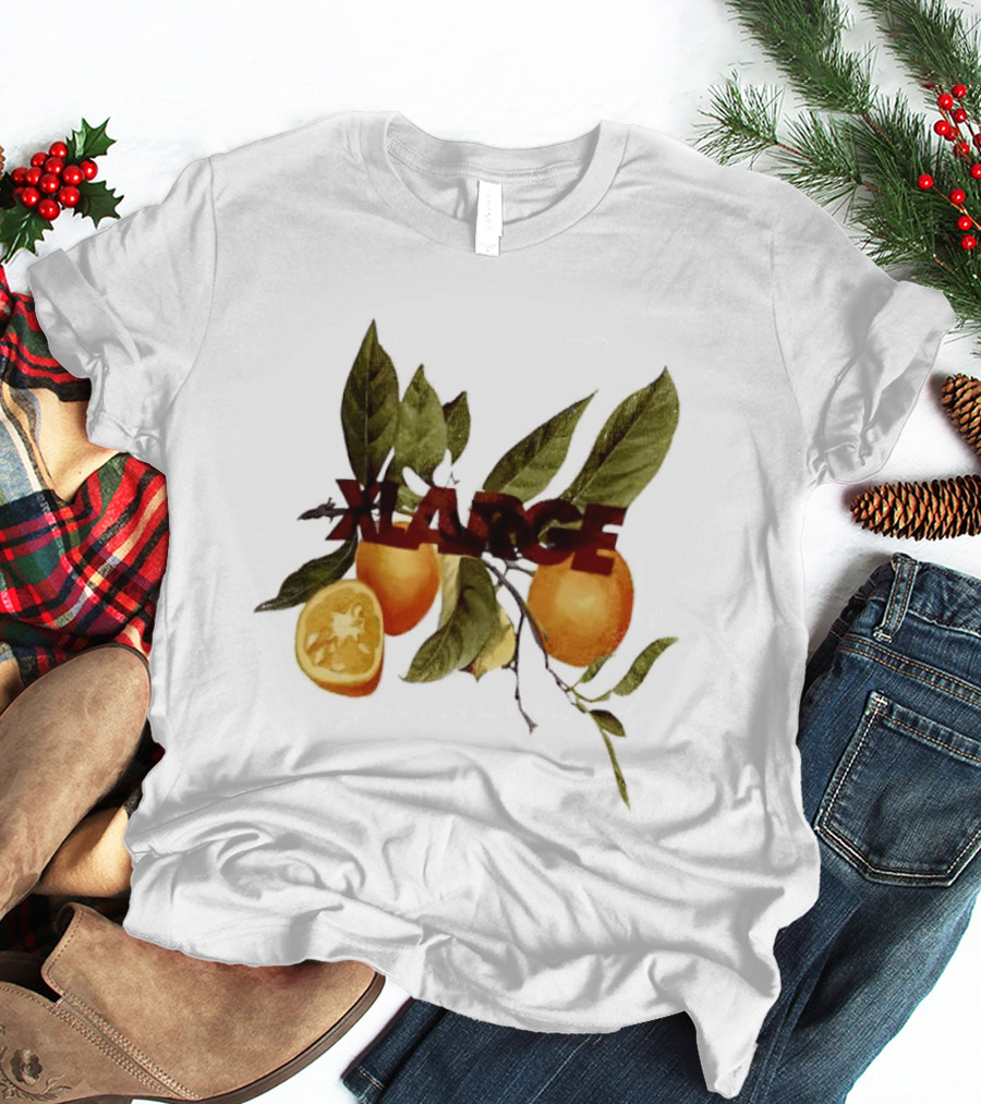 Xlarge Watercolor Oranges Citrus Branch Leaves Slice T-Shirt